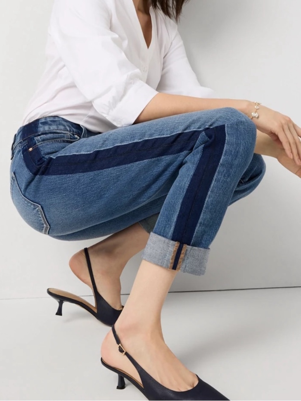 WHBM Colorblock Mid-rise Girlfriend Jean